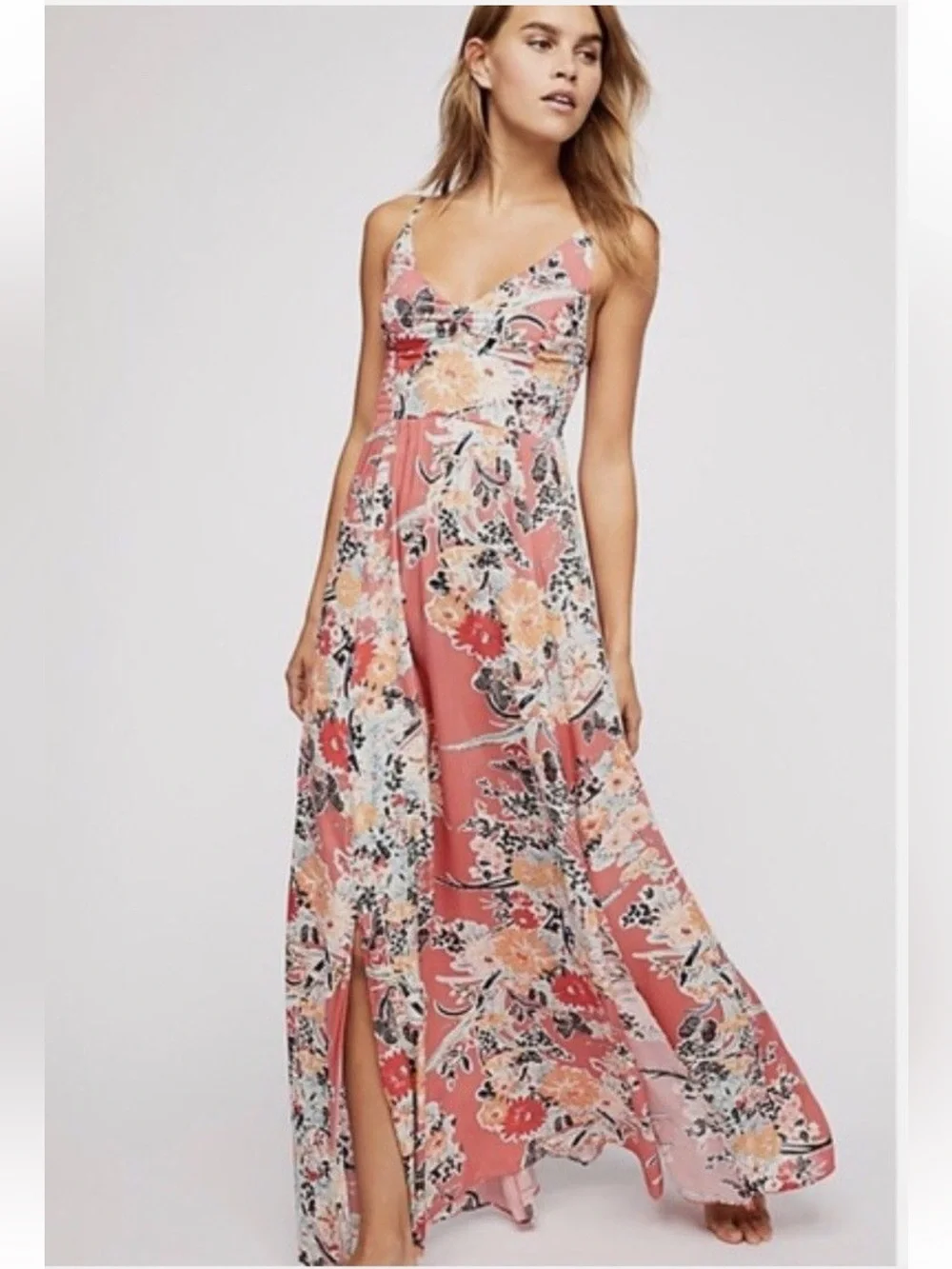 Free People Through The Vine Feminine Mixed Floral Print Flowy Maxi Dress• Small